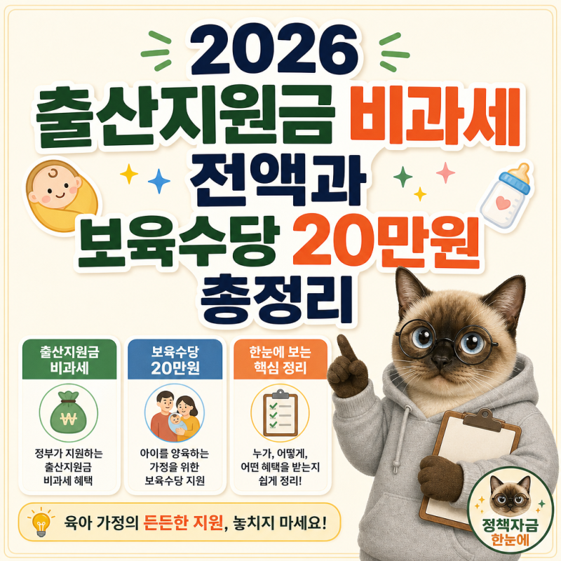 2026 출산지원금 비과세 전액과 보육수당 20만원 총정리
