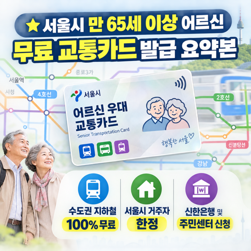"2026년 서울시 만 65세 이상 대중교통 어르신 교통카드 신청 방법 및 무료 이용 조건 총정리"