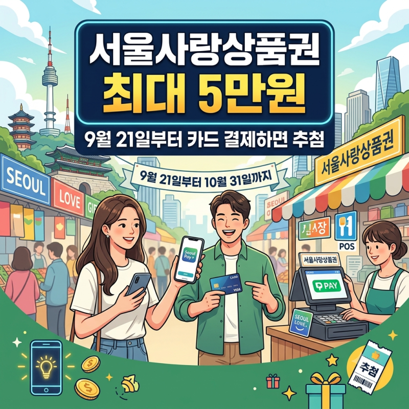 서울사랑상품권 최대 5만원｜9월 21일부터 카드 결제하면 추첨