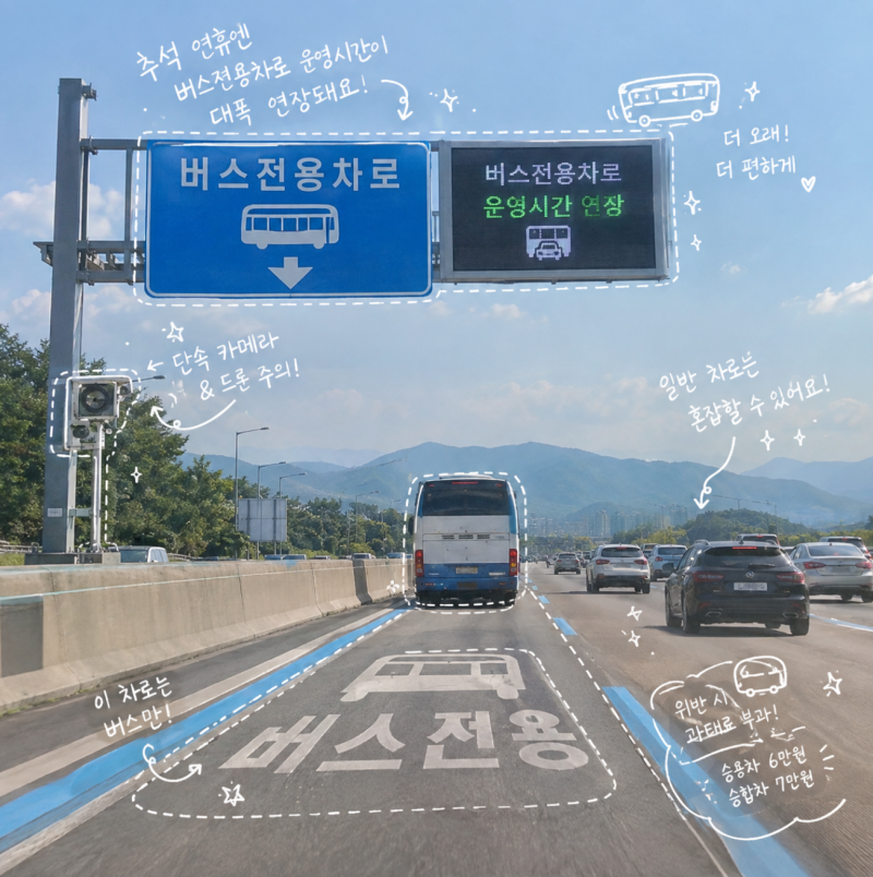 [2026 추석] 버스전용차로 단속 시간 연장 구간 & 위반 기준 과태료