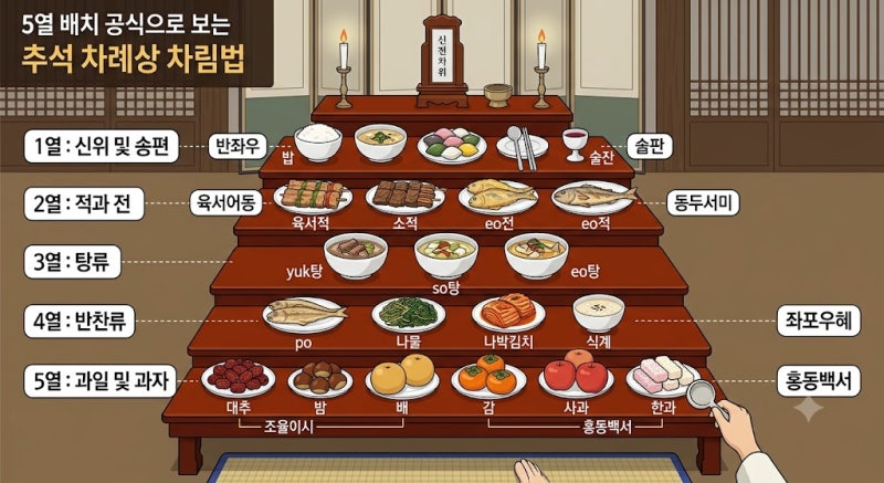 매년 헷갈리는 추석 차례상 상차림 방법, 5열 배치 공식 하나로 끝내기!