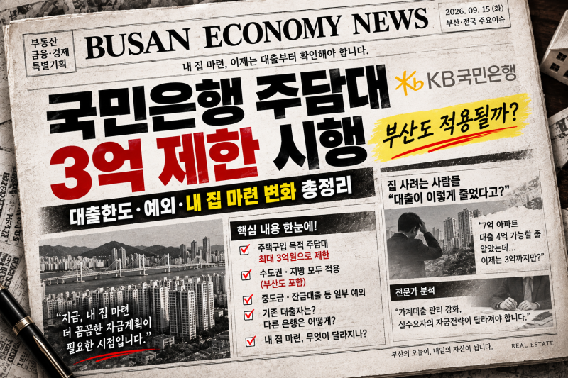 국민은행 주담대 3억 제한 시행｜부산도 적용될까? 대출한도·예외·내 집 마련 변화 총정리