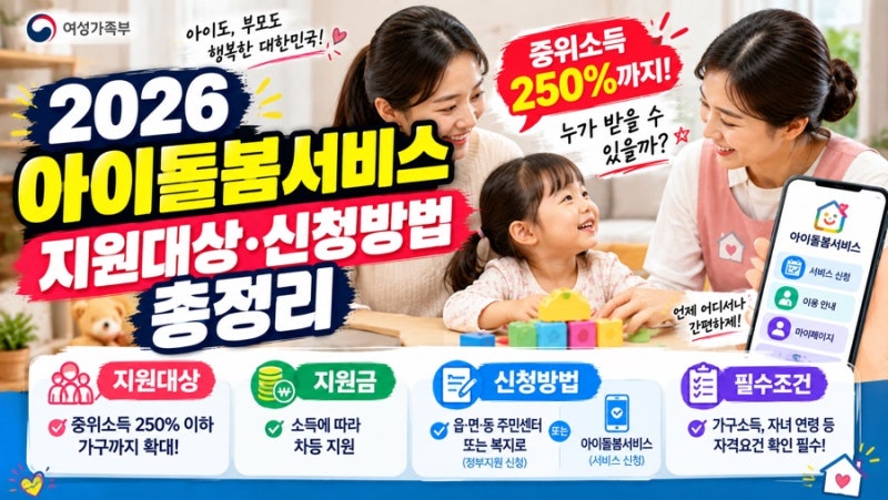 2026 아이돌봄서비스 지원대상 및 신청방법 총정리