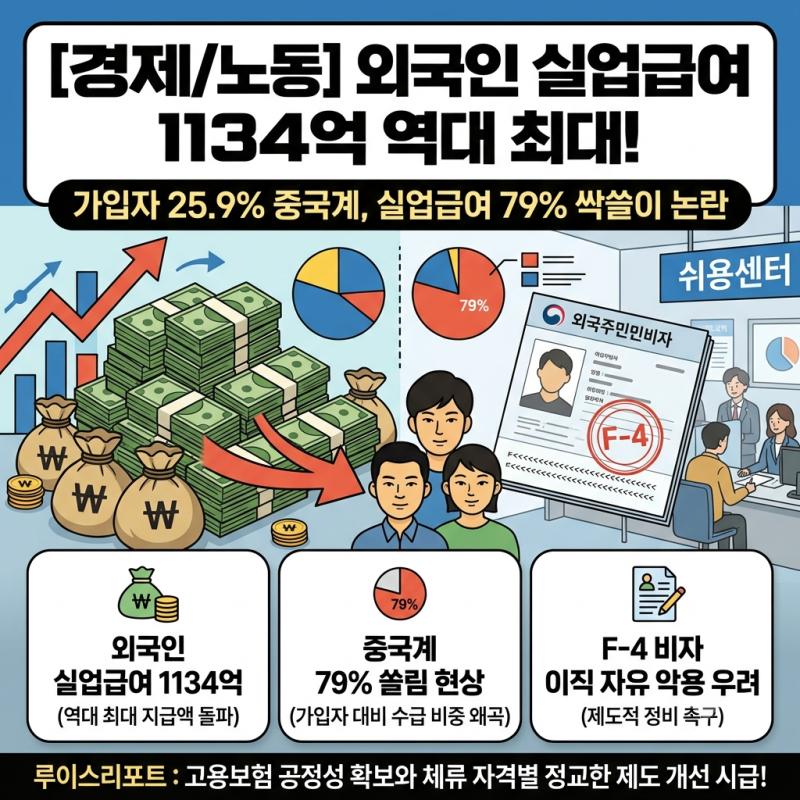 [경제/노동] "외국인 실업급여 1134억 역대 최대" 중국계 79% 싹쓸이 논란…F-4 체류 자격 이직 ....