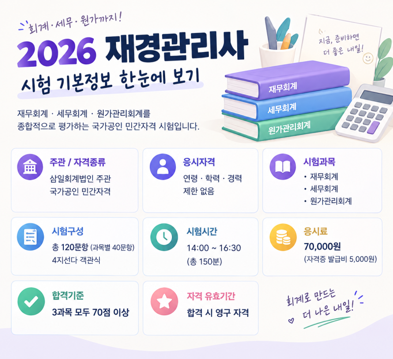 2026년 재경관리사 시험일정 및 접수방법 합격률 비전공자 공부방법까지 한눈에 정리