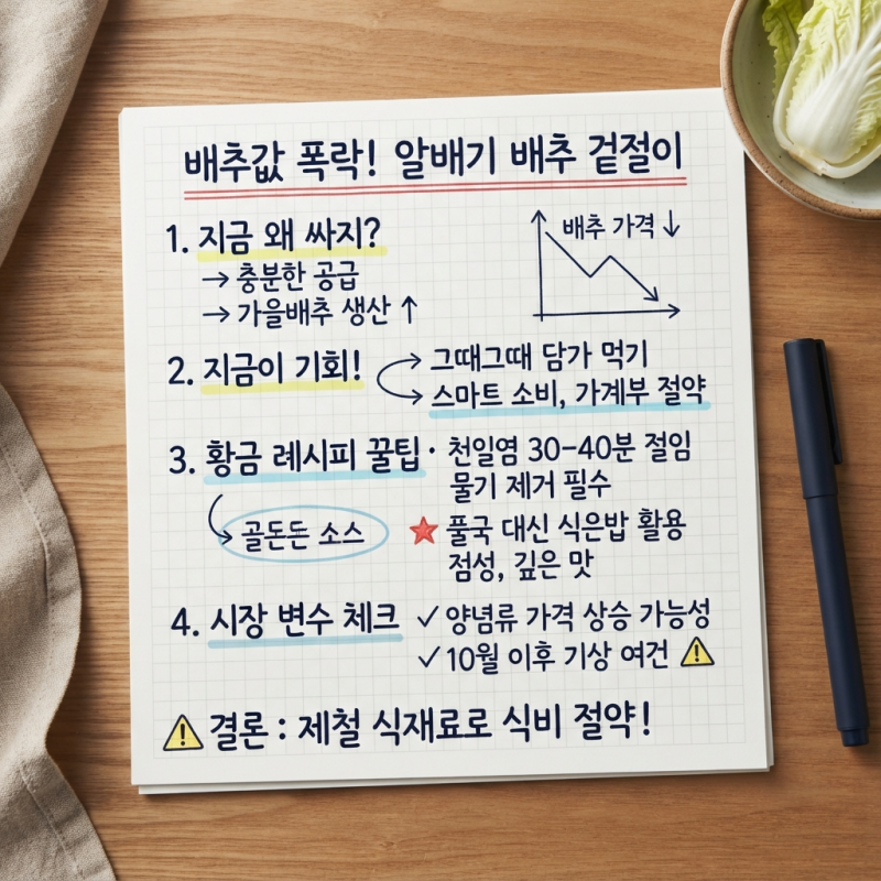 장바구니 채운 주부의 알배기 배추 겉절이 황금 레시피