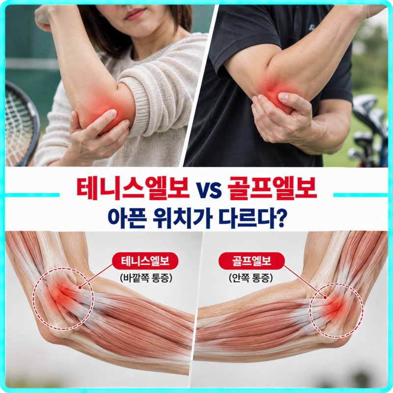 팔꿈치가 아프면 테니스엘보? 골프엘보와 통증 위치부터 다릅니다