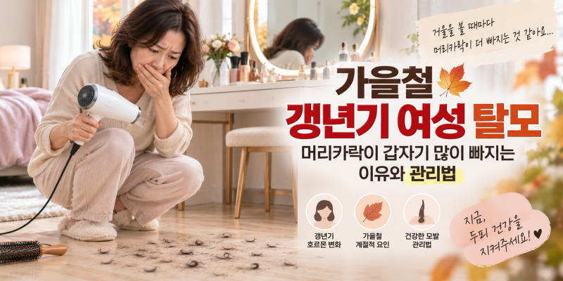 가을철 갱년기 여성 탈모, 머리카락이 갑자기 많이 빠지는 이유와 관리법