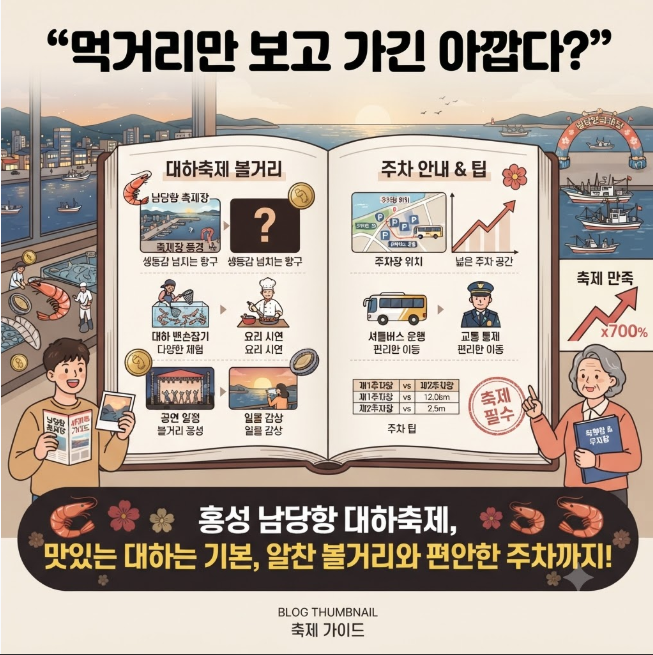 “먹거리만 보고 가긴 아깝다?” 홍성 남당항 대하축제 볼거리·주차 안내