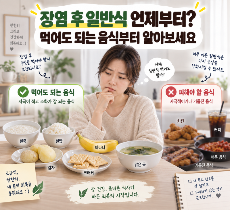 장염 후 먹어도 되는 음식, 언제부터 일반식 가능할까요?