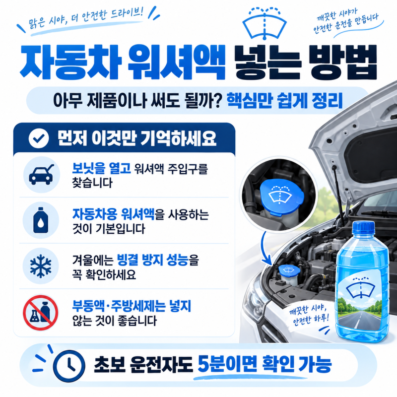 자동차 워셔액 넣는 방법, 아무 제품이나 써도 될까?
