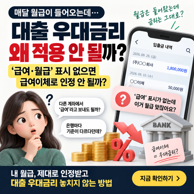 대출 급여이체 우대금리, ‘급여·월급’ 표시 없으면 인정 안 될까?