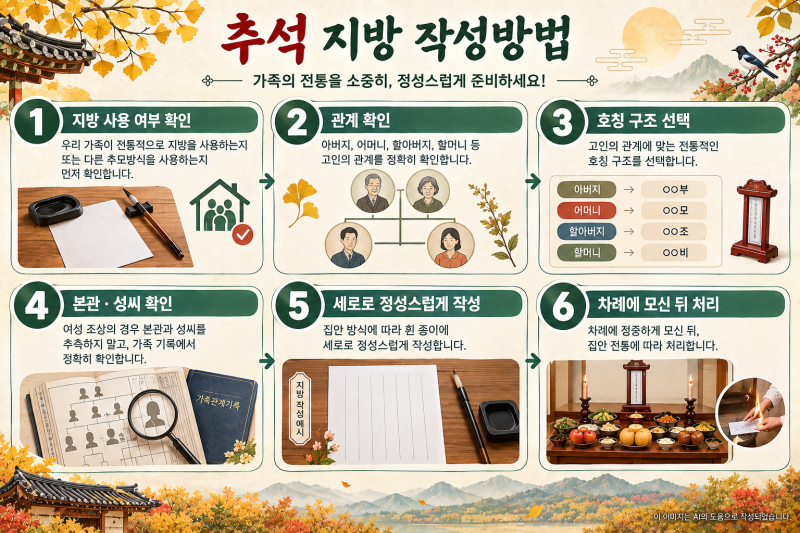 추석 지방 쓰는 법 총정리, 부모·조부모 한자와 작성방법 쉽게 보기