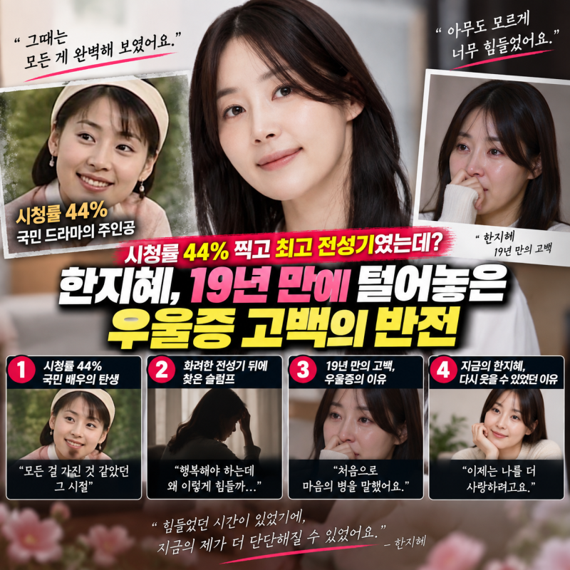 "시청률 44% 찍고 최고 전성기였는데?" 한지혜, 19년 만에 털어놓은 우울증 고백의 반전