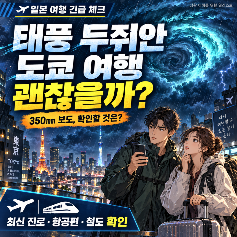 태풍 두쥐안 일본 영향, 도쿄 여행 괜찮을까?｜350㎜ 보도·최신 진로·항공편·철도 확인