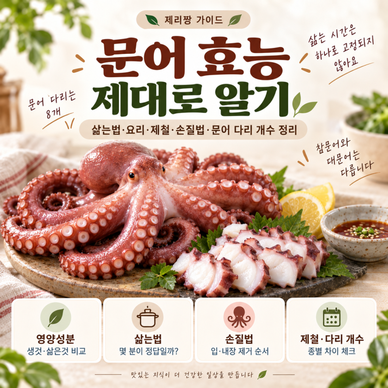 문어 효능 제대로 알기: 삶는법과 요리는 어떻게 할까요? 제철·손질법·문어 다리 개수 정리