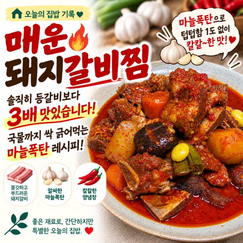 매운돼지갈비찜 : 솔직히 등갈비보다 3배 맛있습니다! 텁텁함 1도 없이 국물까지 싹 긁어먹는....