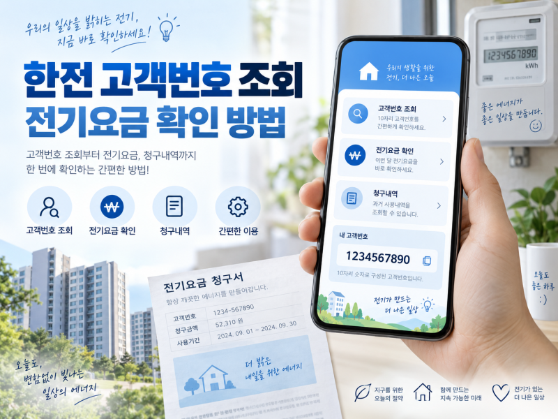한국전력 고객번호 조회 및 전기요금 확인 방법 정리