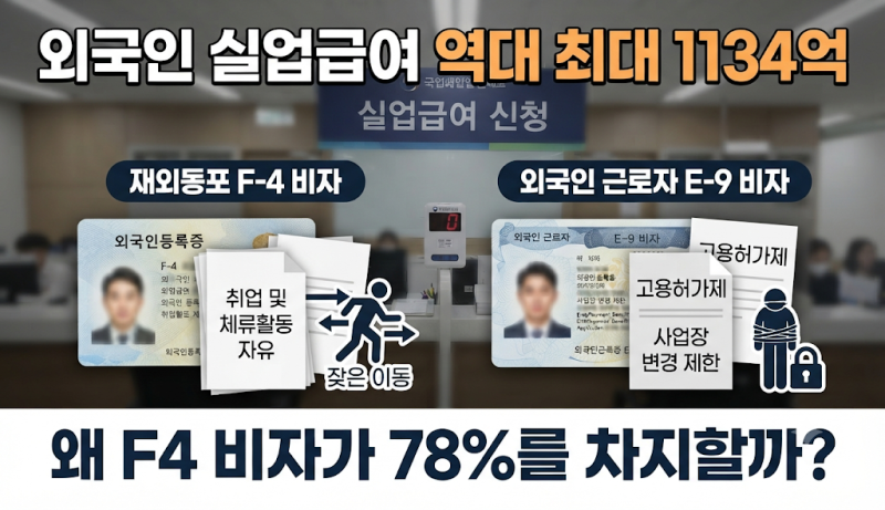 외국인 실업급여 역대 최대 1134억, 재외동포 F4 비자가 78% 차지한 이유