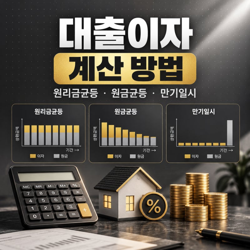대출이자 계산 방법｜원리금균등·원금균등·만기일시 월 상환액 직접 계산해 보기