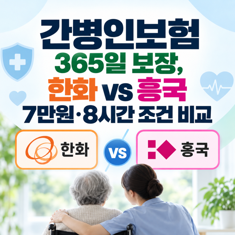 간병인보험 365일 보장, 한화 vs 흥국 7만원·8시간 조건 비교
