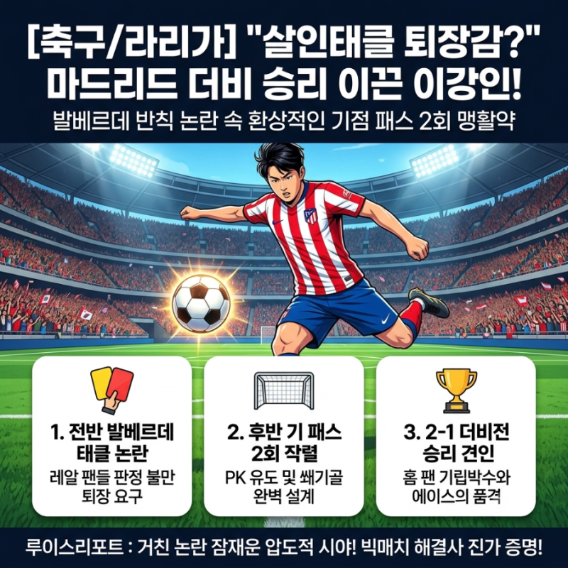 [축구/라리가] "살인태클 퇴장 당했어야" 마드리드 더비 승리 이끈 이강인 발베르데 반칙 논....
