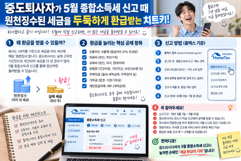 [테크 꿀팁] "퇴사 후 올해 재취업을 못 해 막막하시다면?" 중도퇴사자가 5월 종합소득세 신고....