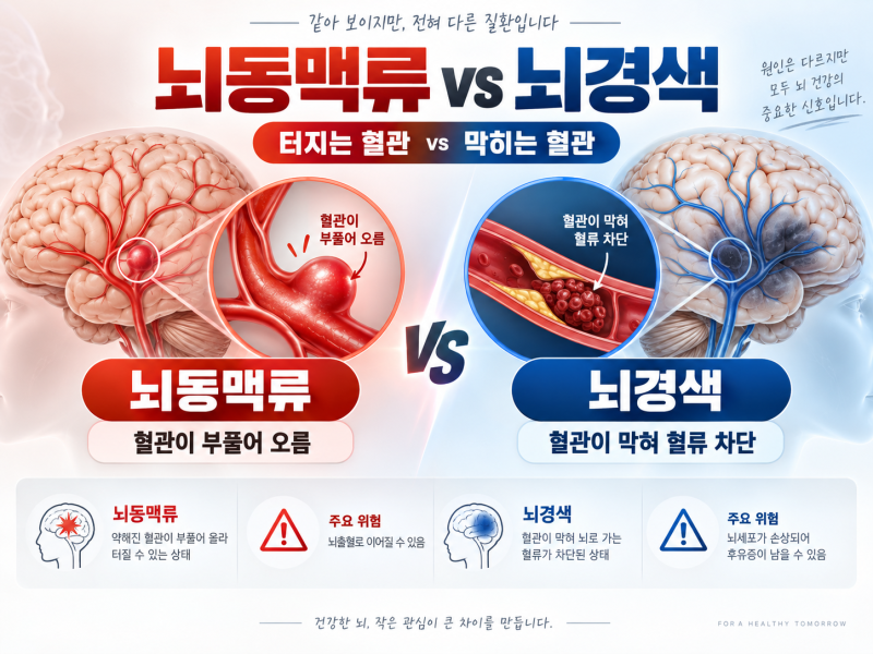 뇌동맥류 vs 뇌경색 차이, 터지는 혈관과 막히는 혈관 증상·원인 총정리
