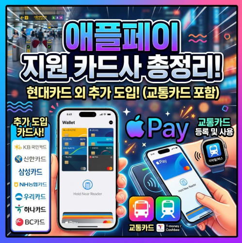애플페이 지원 카드사 총정리! 현대카드 외 추가 도입·교통카드 등록 방법까지