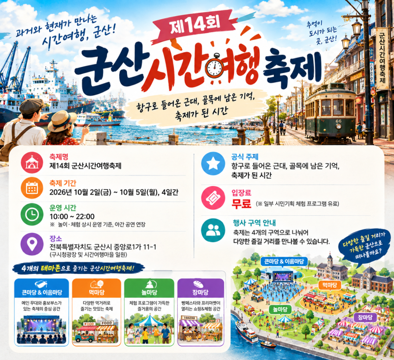 [군산] 2026 군산 시간여행축제 일정·린·하이키·정서주 라인업·군산 빵페스타·야시장·주차....