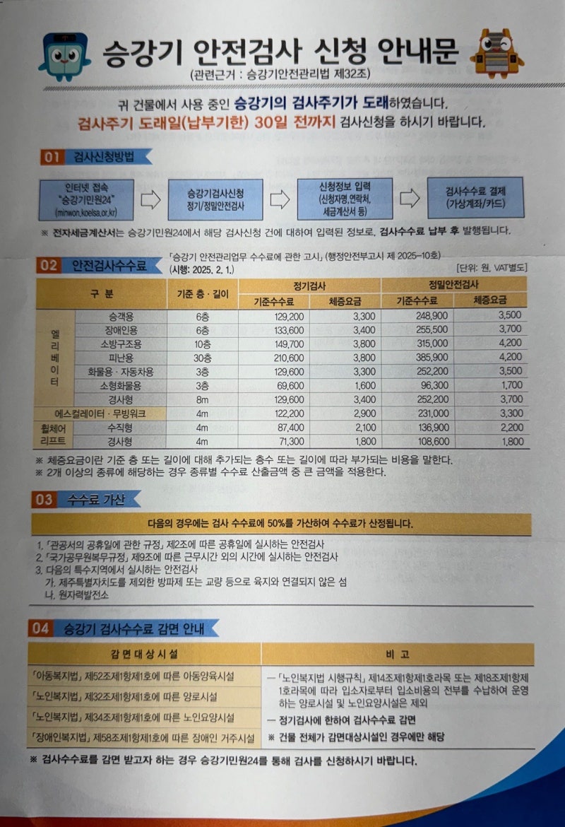 빌라 승강기(엘리베이터) 안전검사 신청방법 - 승강기민원24에서 직접 신청하기