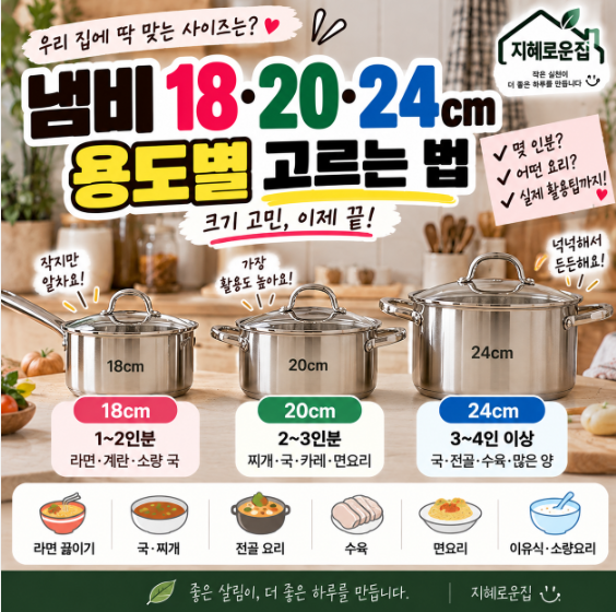 냄비 18cm·20cm·24cm 용도별 고르는 법, 우리 집에 필요한 크기는?