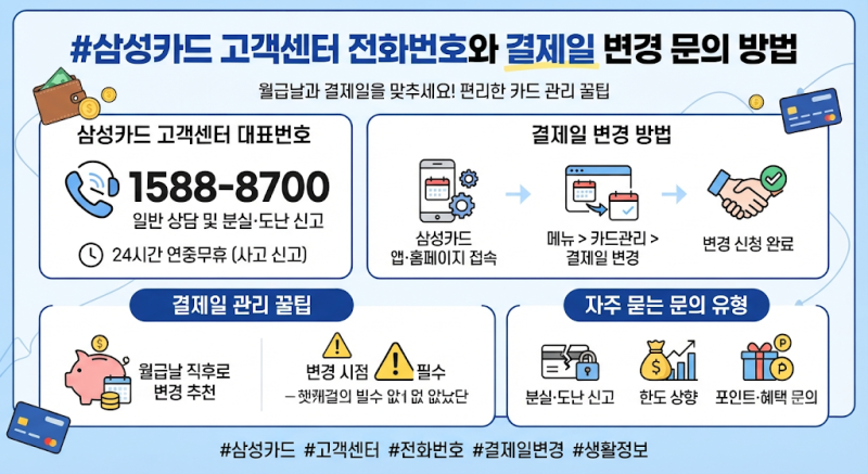삼성카드 고객센터 전화번호와 결제일 변경 문의 방법