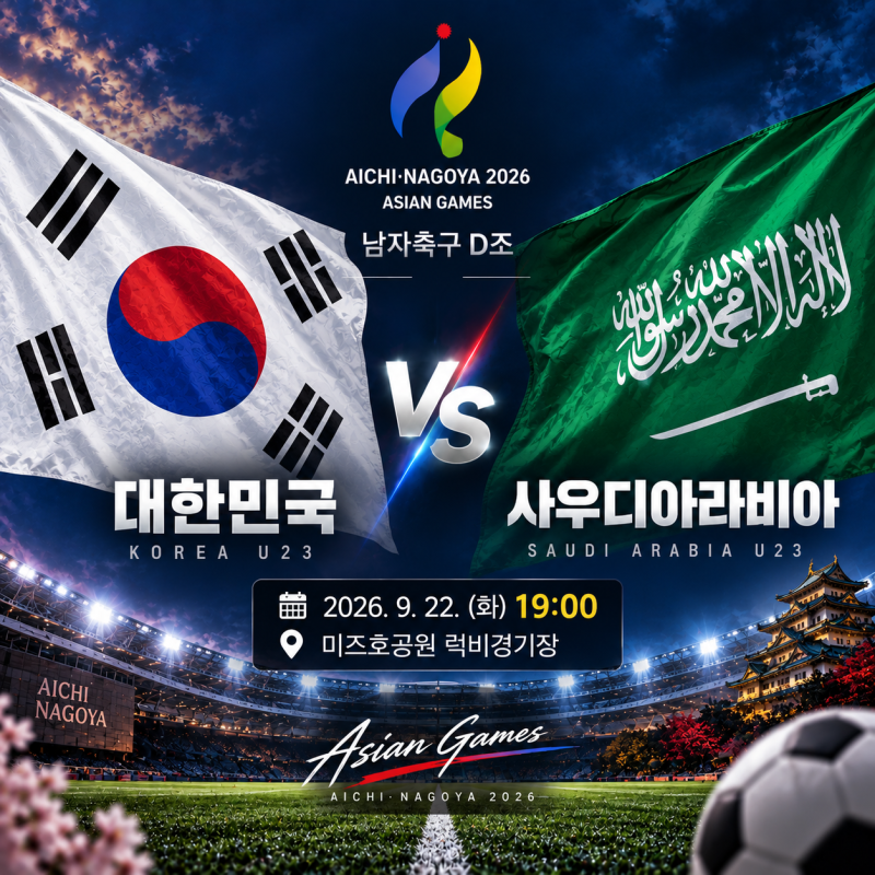 대한민국 사우디아라비아 경기 일정 2026 아시안게임 남자축구 D조 프리뷰 예상 선발 엄지성 ....