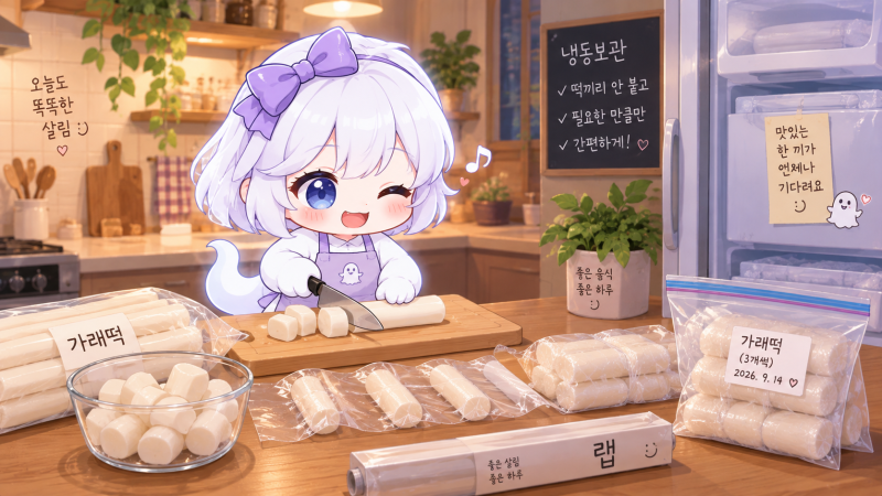 [살림 꿀팁] 가래떡 냉동 보관 방법, 서로 붙지 않게 랩으로 소분하기