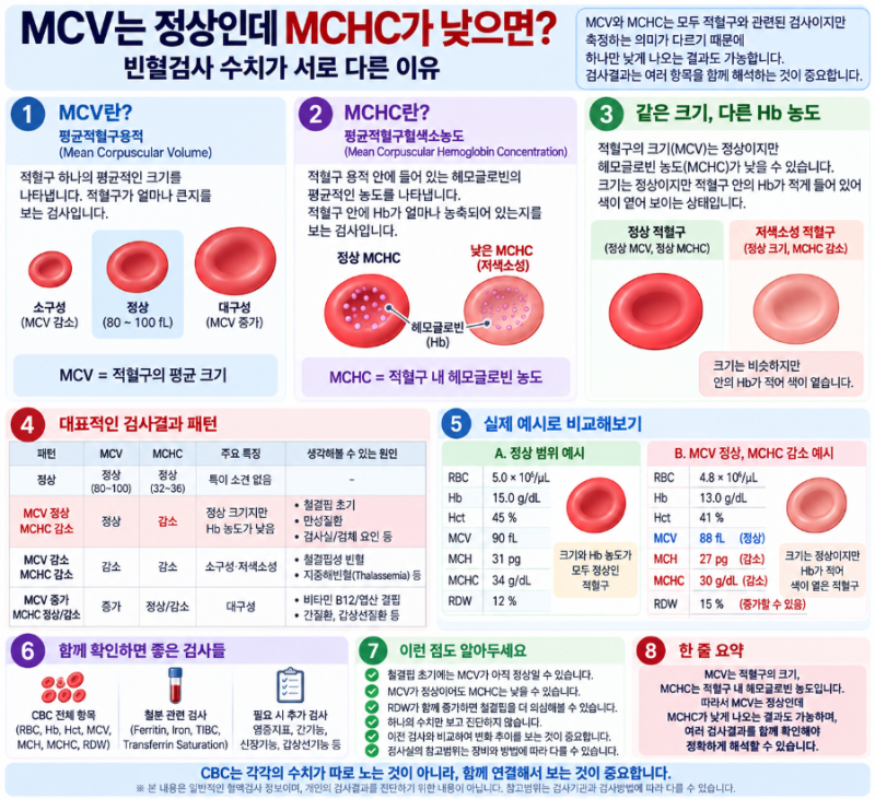 MCV는 정상인데 MCHC가 낮으면? 빈혈검사 수치가 서로 다른 이유