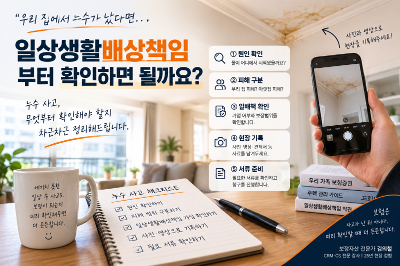 우리 집에서 누수가 났다면, 일상생활배상책임부터 확인하면 될까요?