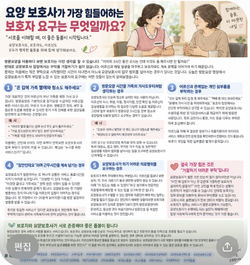 요양 보호사가 가장 힘들어하는 보호자 요구는 무앗인까요?