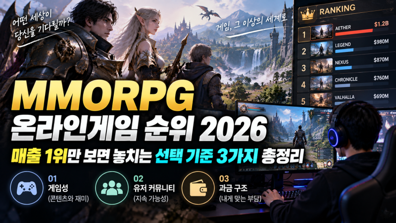 MMORPG 온라인게임 순위 2026, 매출 1위만 보면 놓치는 선택 기준 3가지 총정리