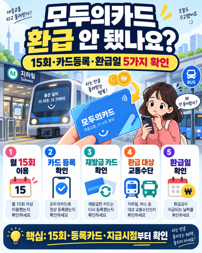 모두의카드 환급 안 됐을 때, 월 15회·카드등록·환급일 5가지 확인