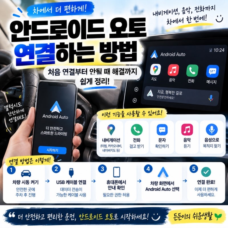 안드로이드 오토 연결하는 방법｜갤럭시 처음 연결부터 안될 때 해결까지 쉽게 정리