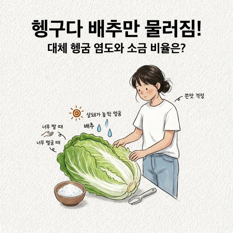 헹구다 배추만 물러짐 절임배추 씻는법 헹굼 염도 소금 비율 너무 짤 때 쓴맛