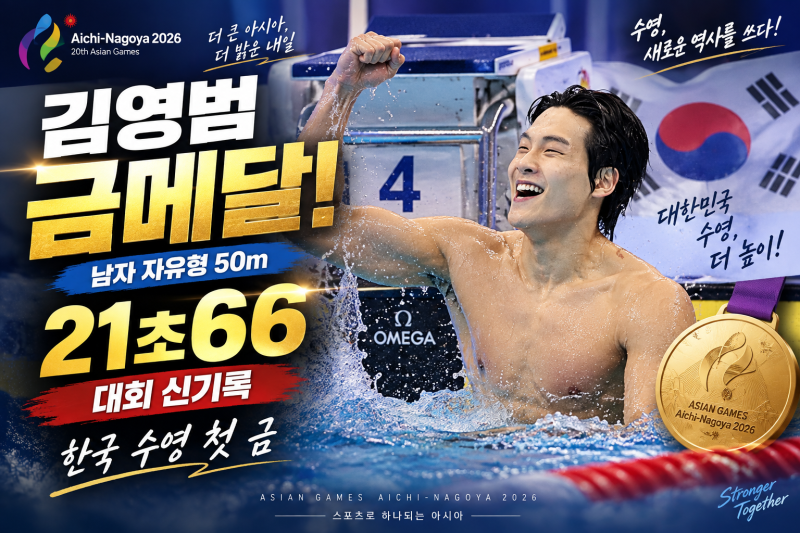 김영범 자유형 50m 금메달! 21초66 대회 신기록, 한국 수영 첫 금
