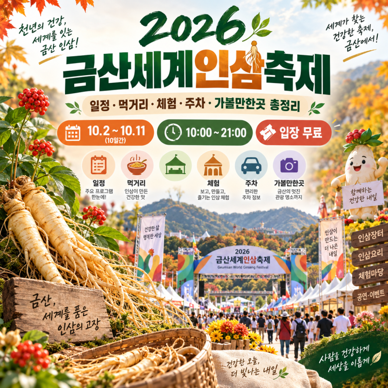 2026 금산세계인삼축제 총정리 일정·먹거리·체험·주차·금산 가볼만한곳