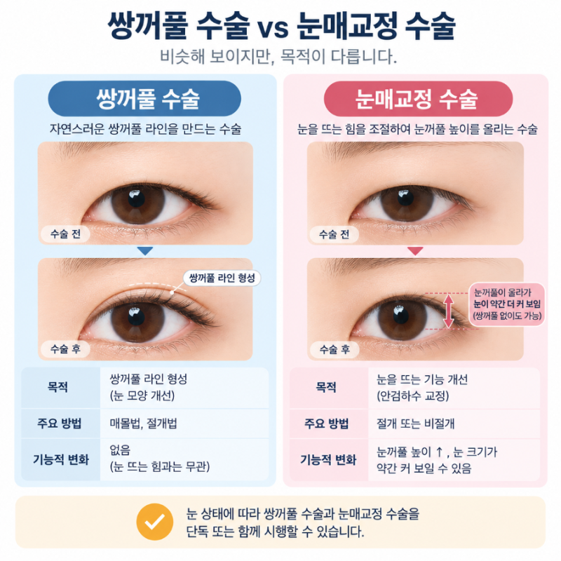 안과에서 하는 쌍꺼풀 수술과 눈매교정 수술(안검하수 수술)