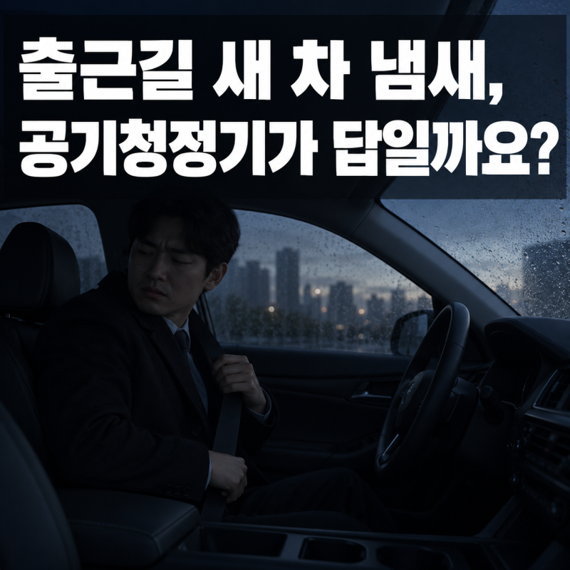 필터식만 유해가스를 72% 이상 줄였습니다 — 새 차 냄새가 남은 차의 차량용 공기청정기 필....
