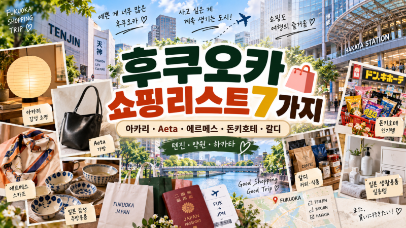 후쿠오카 쇼핑리스트 7가지｜아카리·Aeta·에르메스·돈키호테·칼디까지