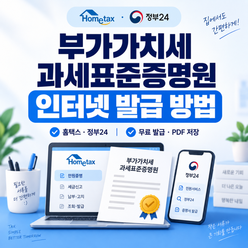 2026 부가가치세 과세표준증명원 인터넷 발급 방법｜홈택스·정부24 무료·매출 과세표준·면....