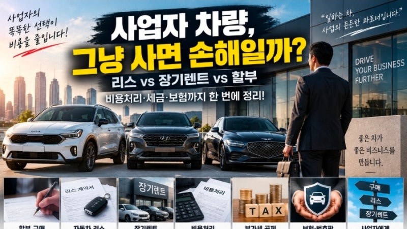 사업자 차량, 그냥 사면 손해일까? 리스 vs 장기렌트 vs 할부｜비용처리·부가세·보험까지
