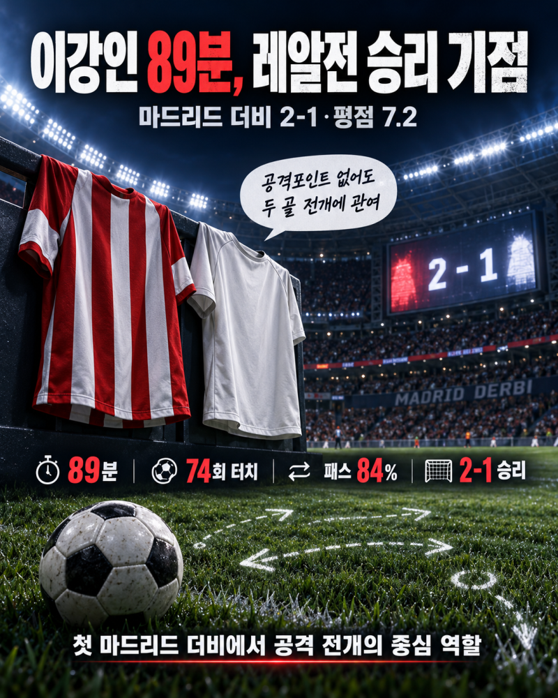 이강인 레알 마드리드전 89분, 마드리드 더비 2-1 승리 기점…평점·퇴장 판정까지
